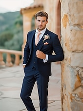 economico Abiti da matrimonio-Uomo Matrimonio Feste Completi Blu marino Moda Formale Tinta unita Vestibilità standard 3 pezzi Monopetto a un bottone