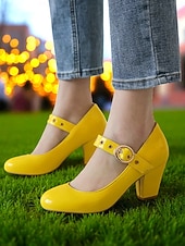お買い得  Block Heels-カジュアルなデートに最適な、バックルストラップ付きのレディース用ホワイトパテントレザーブロックヒールメリージェーンシューズ