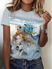 billige Hawaiiansk te-Dame T skjorte Blomstret Grafisk Rose Elegant Årgang Mote Kortermet Rund hals Vanlige topper Daglig Ut på byen Helg Trykt mønster Hvit Lysegrønn Blå Dusty Blue Brun Sommer