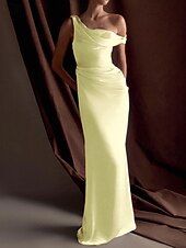 cheap Long Dresses &amp; Gowns-Mermaid / Trumpet Evening Gown Elegant Dress Formal Semi Formal Wedding Floor Length Sleeveless One Shoulder Off Shoulder Satin with Drapes