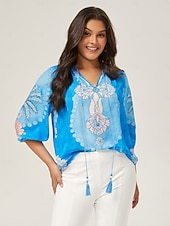 economico Bluse e camicie-pullover con stampa in stile vacanza