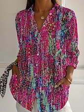 economico Top d&#039;Arte e Design per Donne-Per donna Camicia Floreale Attivo Quotidiano Elegante Manica Lunga Colletto a Camicia Top Regolari Quotidiano Ferie Bottoni Stampato Rosso Blu Fucsia Verde Primavera Autunno