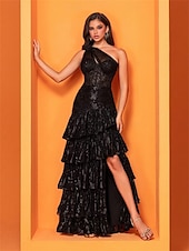 levne černý-A-line šaty na Quinceanera elegantní šaty pro formální svatbu podlahová délka bezrukávové jedno rameno krajka s rozparkem