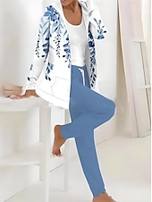 voordelige Dames trainingspakken-Dames Actief Dagelijks Trui met capuchon Trainingspak Broeken Sets Lange mouw Capuchon Bloemig Grafisch Trekkoord Afdrukken Buiten Casual Zwart Donker Marineblauw Licht Bruin Herfst winter Normale