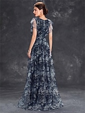 economico BLU-Abiti Quinceanera A-Line abito elegante formale lungo senza maniche scollatura a V in chiffon con stampa floreale