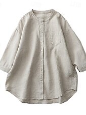 abordables Hauts Unis pour Femmes-Chemisier Femme à Boutonnage Quotidien Rétro Vintage Décontracté à Manches 3/4 Col Ras du Cou Hauts de Travail Quotidiens Bleu Clair Vert Forêt Chanvre Blanc Été Printemps Automne