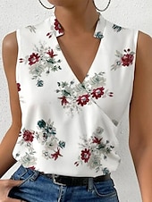 billiga Grafisk butik Tank tops &amp; Camis-Dam Camisole linne Blommig Stylish Ledigt Ärmlös V-hals Vanliga toppar Dagligen Mönster Rubinrött Blå Grön Grå Sommar