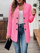 billiga Blazers och kostymer-Dam Kavaj Bekväm Andningsfunktion Knappar Ledigt Slät Kontor Gata Ledigt Dagliga kläder Enkelknäppt Normal Hög krage Normal Långärmad Ytterkläder Svart Vit Rodnande Rosa Sommar Höst
