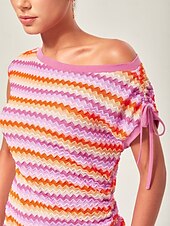 economico Abiti da vacanza-miniabito arancione elasticizzato in maglia arricciata