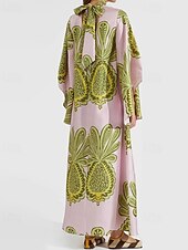 billige Boho-kjoler-Dame Lang kjole Maxikjole Swingkjole Print kjole Klassisk Moderne utendørs Ut på byen Normal Blomsternål i krystall Langermet V-hals Svart Hvit Rosa Mørkeblå Høst