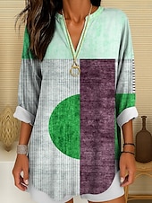 abordables Tops à Rayures et Géométriques pour Femmes-Blouse Femme Manches Longues Tops Tunique Graphique Géométrique Pois Élégant Style Col V Classique Tops Quotidien Vacances Imprimé Jaune Rouge Bleu Violet Orange Été Printemps