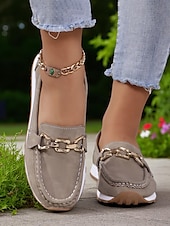 cheap Women&#039;s Slip-Ons &amp; Loafers-Women&#039;s Loafers with Gold Buckle – Casual Slip-On Flat Shoes for Garden Walks, Brunch &amp; Everyday Errands