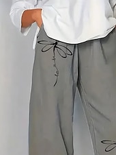 economico Pantaloni a gamba dritta-Per donna Chinos Pantaloni Larghi Vacanza Vintage Stile Etnico Lunghezza alla caviglia Vita Alta Grafico Coulisse Patchwork Ricamato Traspirante Micro-elastico Casuale Quotidiano Vacanza Bianco Cachi