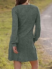 economico Abiti in maglia-Per donna Mini Abito Abito in maglia Casual Casuale Vestibilità regolare Semplice Manica Lunga Scollo a V Nero Marrone Verde Grigio Autunno Inverno
