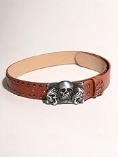 abordables Accessoires d&#039;Halloween-Ceinture en cuir cloutée pour homme avec motif squelette et os croisés, style gothique vintage pour les fêtes d&#039;Halloween, la mode punk et les vêtements décontractés