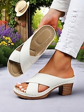 abordables Sandalias Informales-Sandalias de tacón grueso con tiras cruzadas para mujer: sandalias estilo mule vintage de verano para fiestas en el jardín, vacaciones y eventos diurnos.