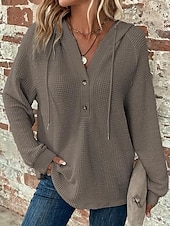 abordables Sweats à capuche-Femmes Chemisier Couleur Unie Élégant Occasionnel manche longue À capuche Hauts Réguliers Quotidien Boutons Noir Vert Véronèse bleu marine Bleu Marron Printemps Automne Hiver