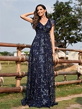 abordables Champagne-Robes de quinceanera en forme A Robe élégante Robe de mariage formelle longueur sol manches courtes col en V sequins dos en V avec sequins