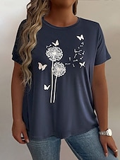 cheap Plus Size T Shirts-Women&#039;s Plus Size Tops T Shirt Floral Striped Print Short Sleeve Crew Neck Casual Daily Polyester Summer White Light Green