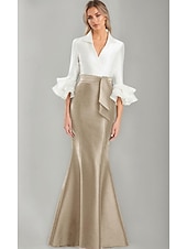 preiswerte SCHWARZ-schwarz-weißes Abendkleid Meerjungfrau/Trompete Abendkleid elegantes Kleid formelle Hochzeit bodenlang Halbarm Hemdkragen Stretch-Satin mit Rüschen 2025