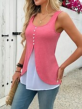 olcso Egyszerű ujjatlan felső-Női Camisole Tank Top Tömör szín Napi Stílusos Alkalmi Ujjatlan U-alakú Normál felsők Napi Kollázs Gombok Fekete Rubin Nyár