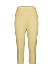 cheap Plain Leggings-Women&#039;s Capri Pants Leggings Fashion Casual Calf-Length Mid Waist Plain Elastic Waist Comfy Breathability Stretchy Vacation Street Daily Wear Light Yellow Wine Dark Brown Black Spring Fall Regular Fit