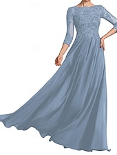 economico Lunghezza del pavimento-Abito da sposa a trapezio, elegante, con scollo a giro, lunghezza al pavimento, maniche a 3/4, con pieghe, tinta unita, 2025
