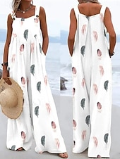 abordables mono gráfico-Mujer Conjuntos inspirados en el lino Activo Floral Sin Mangas Perneras anchas Vacaciones Hogar Holgado Negro Blanco Amarillo Verano