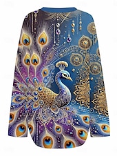 abordables Animaux Tops-Femmes Chemisier Fleuri Graphique Animal Élégant manche longue Col en V Hauts Réguliers Quotidien Fête Imprimé Bleu Orange Vert Été Printemps