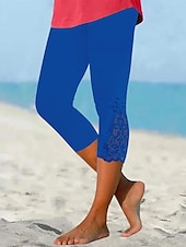 economico Leggings semplici-Per donna Pantaloni capri Leggings Streetwear Casual Lunghezza al polpaccio Naturale Semplice Pizzo Patchwork Elastico in vita Comodo All&#039;aperto Confortevole All&#039;aperto Vacanza Casual Quotidiano