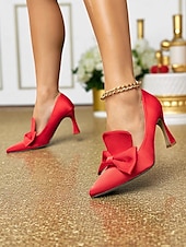 cheap 1950s-Women&#039;s 1950s Vintage Pink Satin Pointed Toe Pumps with Bow Accent, Elegant Stiletto Heels for Weddings and Formal Parties