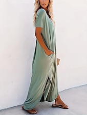 abordables Robe blanche-Femmes Robe maxi Robe d&#039;été Occasionnel Quotidien Coupe régulière Uni Manche Courte Col en V Noir Rose Claire Vert Été