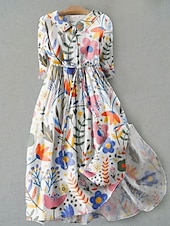 preiswerte Blumenkleid-Damen Midikleid Shiftkleid Lässig Täglich Normale Passform Blumen Grafik Halbarm Hemdkragen Gelb Rosa Rosa Blau Sommer Frühling