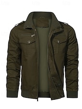 cheap Cargo Jackets-Men&#039;s Trucker Jacket Cargo Jacket Casual Jacket Vacation Daily Pocket Spring Fall Plain Fashion Classic Stand Collar Regular Black Khaki Army Green Jacket