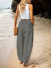 preiswerte Schlichte Hose aus Baumwollleinen-Damen Hose aus Baumwollleinen Basic Volle Länge Hohe Taille Einfach Tasche Komfort Außenbereich Mikroelastisch Urlaub Straße Lässig Schwarz Rosa Wein Marineblau Sommer Frühling Herbst Lässiger Schnitt