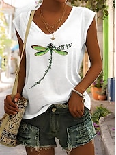 abordables Débardeur Animaux-Femmes T-shirt Graphique Animal Élégant Occasionnel Sans manches Col en V Hauts Réguliers Quotidien Sortir Week-end Imprimé Noir Blanche Bleu Vert Gris Été Printemps