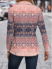 billige Boho t-skjorte-Dame T skjorte Grafisk Geometri Årgang Stilfull Fritid Langermet V-hals Skjortekrage Vanlige topper Daglig Trykt mønster Gul Rosa Blå Lilla Kakifarget Høst Vinter