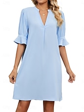 abordables Robe blanche-Femmes Mini Robe Robe trapèze Robe d&#039;été Occasionnel Quotidien Coupe régulière Uni Demi Manches Col en V Noir Blanche Bleu Ciel Vert Véronèse Été
