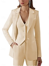 cheap Mom&#039;s Pant Suits-Pantsuit 3 Piece Pantsuit Mother of the Bride Vintage Simple Minimalist Lapel Floor Length Stretch Fabric Long Sleeve with Buttons