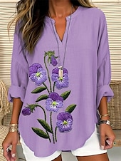 abordables Hauts Floraux-Femmes Chemisier A Ombre Fleuri Graphique Élégant Quotidien Occasionnel manche longue Col en V Encolure en V Hauts Réguliers Quotidien Fête Imprimé Blanche Violet Claire Violet Fuchsia Parme Ét