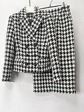 preiswerte Mamas Kleidersets-Hahnentrittmuster Kleid Sets Brautmutter Kleid Elegant Einfach Revers Knie Länge Doppelreiher Blazer Langarm