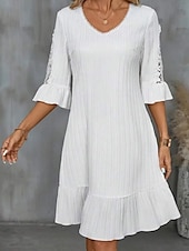 ieftine Topuri din dantelă-Pentru femei Rochie Mini Rochie albă Rochie de dantela Rochie casual Clasic Modern Manșon Flare cuff În aer liber Vacanță Ieșire Fit regulat Simplu Manșon Jumate În V Alb Vară