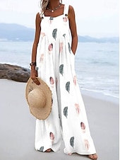 abordables mono gráfico-Mujer Conjuntos inspirados en el lino Activo Floral Sin Mangas Perneras anchas Vacaciones Hogar Holgado Negro Blanco Amarillo Verano