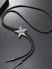 abordables Cravates et nœuds papillon pour hommes-Cravate bolo western star pour homme avec centre turquoise, métal bronze antique ou argent, cordon en cuir tressé réglable, cravate vintage cowboy rodéo pour concerts country, mariages et usage quotidien
