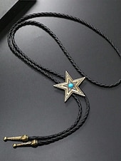 abordables Cravates et nœuds papillon pour hommes-Cravate bolo western star pour homme avec centre turquoise, métal bronze antique ou argent, cordon en cuir tressé réglable, cravate vintage cowboy rodéo pour concerts country, mariages et usage quotidien