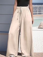 economico gamba larga e vita alta-Per donna Gamba larga Chinos Moda Essenziale Casual Lungo Vita Alta Semplice Tasca Fascia Elastica Comodo Morbido Confortevole Micro-elastico All&#039;aperto Streetwear Nero Rosa Cachi Verde militare