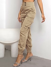levne dámské cargo kalhoty-Dámské Kargo kalhoty Běžec Kalhoty Módní Šik ven Plná délka Přírodní Jednobarevné Kapsy Pohodlné Lehce elastické Sporty a outdoor Denní nošení Tmavěhnědá Tmavě červená Černá Armádní zelená Léto Jaro