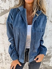 baratos jaqueta com capuz-Mulheres Jaqueta casual Casaco com capuz Confortável Respirável Zíper Bolsos Simples Casual Tecido Férias Rua Casual Roupa Diária Zíper Padrão Com Capuz Normal Manga Longa agasalhos Preto Branco Rosa