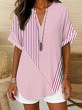 ieftine Topuri pentru femei cu dungi și geometrice-Pentru femei Cămașă Boho Grafic Geometric Elegant Boemia Tropical Fără manșon Manșon scurt În V Topuri obișnuite Zilnic Concediu Costum de plajă Verde Crud Galben Roz Îmbujorat Albastru piscină Mov