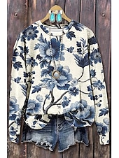 billige Boho topper-Dame Genser med genser Blomstret Grafisk Fritid Langermet Crew-hals Vanlige topper Gate Hverdag Avslappet Trykt mønster Svart Rosa Blå Oransje Grå Vår Høst Vinter